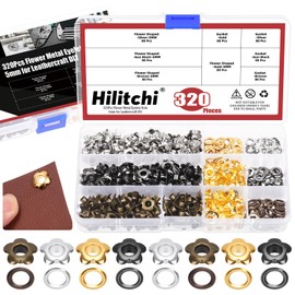 Hilitchi 320Pcs Metal Grommets 3/16 Inch (5mm) Flower Eyelet Grommets Multi-Color Eyelets Set for Fabric Clothing Belt Bag (4 Colors)