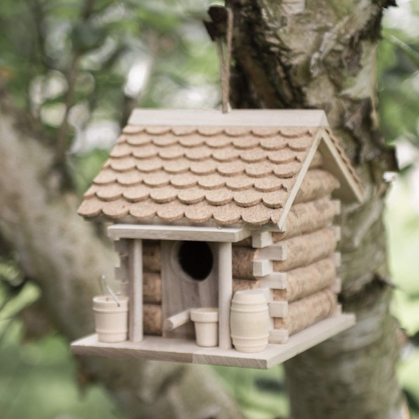 Garden Mile® Novelty Wine Cork & Wood Hanging Bird House Garden Outdoor Bird Nesting Decoration Wooden Bird Hotel Cabin for Wild Birds