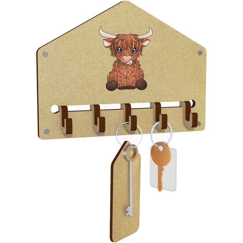 Azeeda 'Highland Cow' Wall Mounted Key Hooks/Holder (WH00065356)