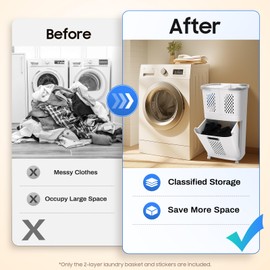 GXFCHYL 2 Tier Laundry Basket Removable Laundry Basket Rack Vertical Laundry Sorter Rolling Cart Organizer Clothes Storage Basket Stand for Bathrooms, Bedrooms, Dormitories, Laundry Rooms