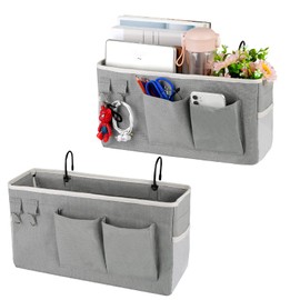Ozzptuu Bedside Storage Caddy/Bedside Hanging Storage Bag for Headboards Bunk Beds Dorm Rooms Book Phone Magazine Holder (2PC Grey)