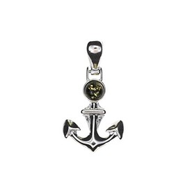 Artisana-Schmuck Amber Pendant Small Green Anchor Pendant Made of Amber and Rhodium-Plated 925/000 Sterling Silver, Rhodium-plated 925/000 sterling silver Baltic Amber, Amber