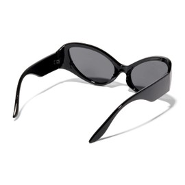 ShadyVEU Retro Cat Eye Sunglasses Wrap Around Clout Women Men Celebrity Vintage Small Cateye ShatterProof UV400 Sunglasses (Glossy Black Frame/Smoke Lens)