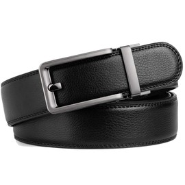 Founders & C Men's Leather Ratchet Comfort Click Belt Dress with Slide Buckle -Adjustable Trim to Fit (28"-42" Waist Adjustable, Bright Gun Buckle W Classic Black Leather)
