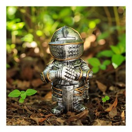 Fuwraixis Medieval Gnome Knight Statue Gnome Guardian Garden Decoration Crusader Knight Model Resin for Patio Lawn and Garden Decoration