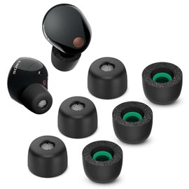 Memory Foam Tips for Sony WF-1000XM5 with Dust Mesh, Anti-Slip Replacement Ear Tips for Sony True Wireless Earphones，Fit in The Charging Case, Perfect Noise Cancellation, 3 Pairs (Medium, Black)
