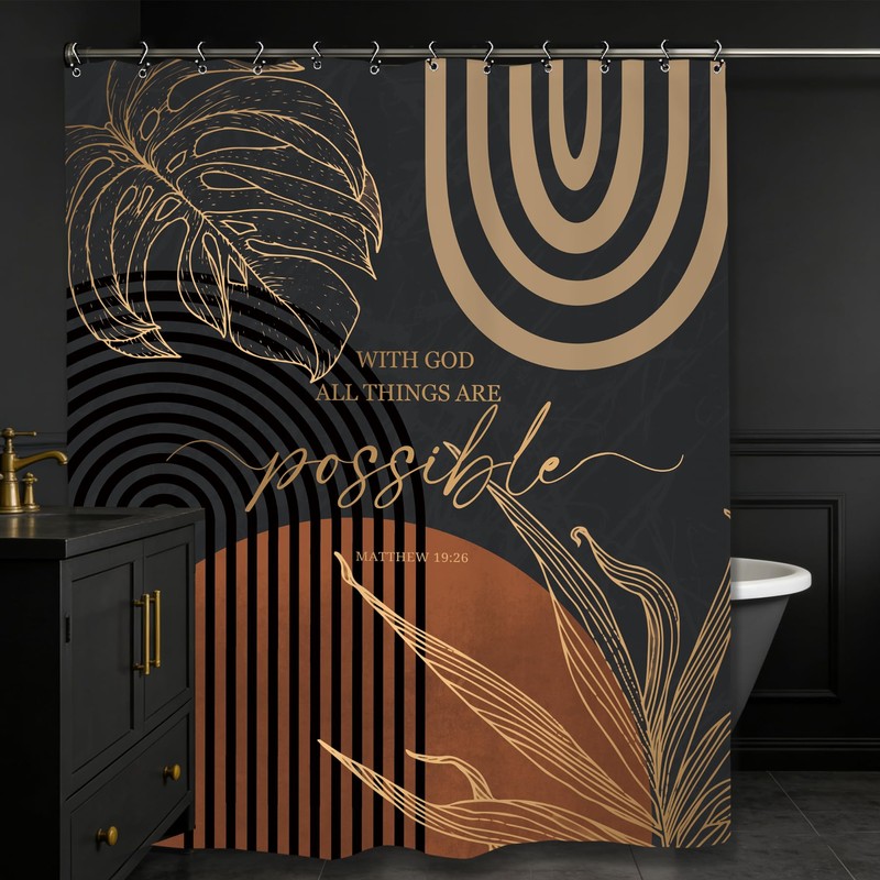 Yookeb Abstract Black Mid Century Bathroom Shower Curtain 60W by