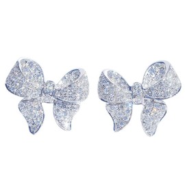 Light Luxury Heavy Industry Micro-Inlaid Zircon Earrings Bow Small and Versatile Earrings Women (White Gold)