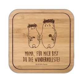 Mr. & Mrs. Panda Square Coaster with Flower Wreath - Gift, Favourite Person, Glass Coaster, Sister, Mum, Mum, Grandpa, Daughters