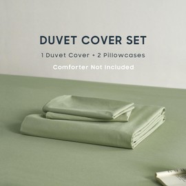 Wake In Cloud - Cotton Duvet Cover Set, Queen Size, Sage Green, 100% Washed Cotton, Linen Like Textured, Breathable Percale Durable Comfy Farmhouse Neutral Bedding Set, 3 Pieces