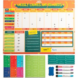 Magnetic Chore Chart for Kids - Weekly Responsibility & Reward System with 4 Dry Erase Marker, 80 Chore Magnets & 20 Reward Magnets - Behavior Chart, Routine & Kids Task Board for Home Organization
