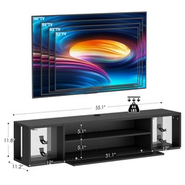 DlandHome Floating TV Stand with LED Lights, Wall Mounted TV Shelf with Led Lights, 55.1" Modern Entertainment Center Media Console with Storage, Black
