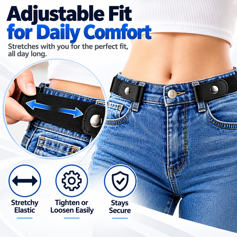 Unisex 3cm Elastic Fabric Belt for Jeans and Pants, Invisible-Style