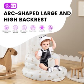EXLIPO Inflatable Baby Floor Seat with Safety Harness Built in Air Pump Infant Back Support Sofa Portable Infant Chair for Sitting Up Anti-Fall Toddler Shower Seat for 3-36 Months with Baby Rattle