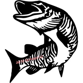 6 x 5.25" Muskie Pike Fish Fishing Boat Vinyl Die Cut Decal Bumper Sticker, Windows, Cars, Trucks, laptops, etc