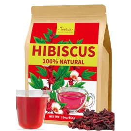 TeeLux Hibiscus Tea Loose Leaf, Dried Hibiscus Flowers Herbal Tea, Cut & Sifted, Refreshing Tart Flavor, Caffeine Free, Hot & Iced Tea, 16oz
