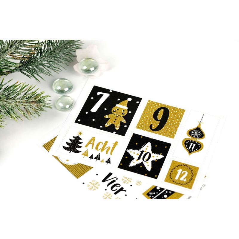 Papierdrachen 24 Advent Calendar Number Stickers – Stamp Gold No.