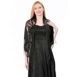 Aivtalk Women Triangle Floral Lace Shawls and Wraps with Tassels Soft Mesh Sheer Scarf Shawl for Wedding Evening Party Black