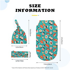 Figtihw Sushi Swaddle Blankets Newborn Receiving Blanket Baby Swaddle Wrap with Headband Hat Set for Baby Girls Boys