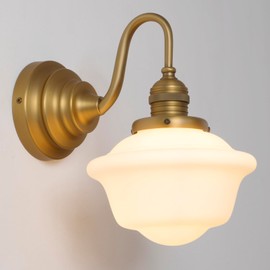 Teqinchy Vintage Wall Sconces Antique Brass Gold Bathroom Vanity Light with Milk Glass Hardwire Wall Sconce Light Lamp for Bathroom Mirror Living Room Bedroom Kitchen Indoor