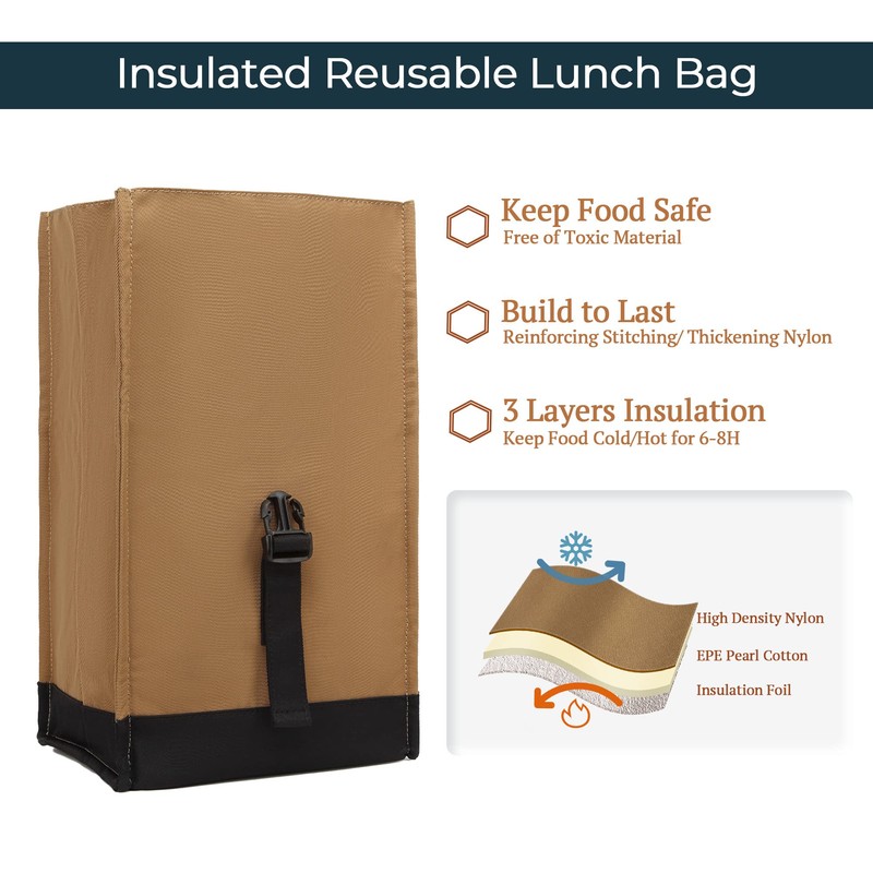 SUNNY BIRD Insulated Lunch Bag Rolltop Lunch Box Tote Bag