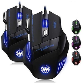 Jiale 2 Pack Zelotes 7200 DPI 7 Buttons Professional LED Optical USB Wired Gaming Mouse Mice for Gamer, PC, MAC, Laptop--Black                        