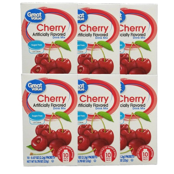 Great Value Sugar Free, Low Calorie Cherry Drink Mix (Pack of 6)