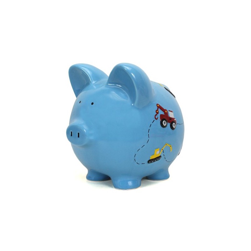 Child to Cherish Ceramic Piggy Bank for Boys, Construction Trucks,