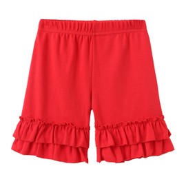 VilyR Girls Solid Cotton Ruffles Shorts (Red,6-7Y)