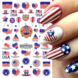 4th of July Nail Stickers, 8 Sheets American Flag Independence Day Nail Art Stickers 3D Self-Adhesive Star Fireworks Heart Nail Decals American Flag Design Nail Sticker for Memorial Day Nail Decor