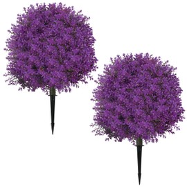 Sunnyglade 25.5" Set of 2 Artificial Lilac Flowers Tree, Faux Lilac Shrub Bushes with Ground Spike, UV Resistant Fake Delphinium Antirrhinum for Indoor, Garden, Yard, Porch, Patio Decor (Rose)