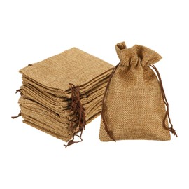 HARFINGTON 25Pcs Burlap Gift Bags with Drawstring 4 x 5.5 Linen Sacks Jewelry Gift Pouches for Wedding Birthday Party Christmas Favors DIY Craft, Coffee