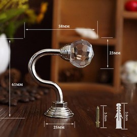 STCRERAG 2Pcs Crystal Ball Curtain Hooks Acrylic Wall Mounted Tassel Curtain Tieback Hook Chrome Curtain Holdbacks with Curtain Tie Rope and Screws for Home Office Decoration (Silver)