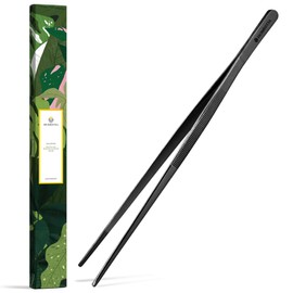 Homestia 12-Inch Kitchen Tweezers Fine Tweezer Tongs, Stainless Steel Professional Long Cooking Tweezers for BBQ, Sea Food, Repairing and Serving (Black)