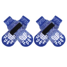 PUPTECK Anti-Slip Dog Socks with Double Sides Grips for Small Medium Large Dogs Hardwood Floors Prevents Licking, Dog Shoes for Hot Pavement Traction Control for Senior Dogs, Royal Blue, L