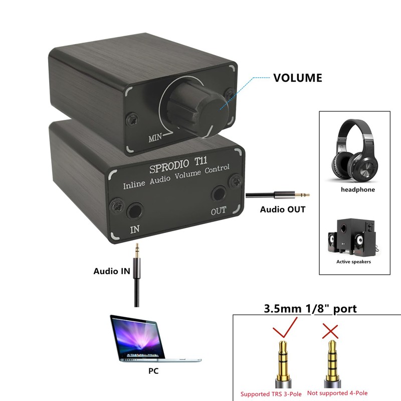 Generic SPRODIO 3.5mm Audio Volume Controller, line Volume Control Box,