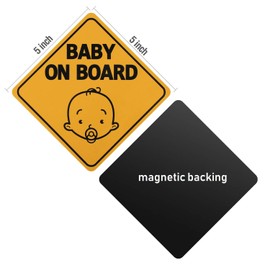 Hyber&Cara Baby On Board Sign Car Magnetic Baby In Car Sticker Reflective Night Waterproof Yellow Pack of 2
