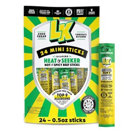 Lorissa's Kitchen Heat Seeker Jalapeno Mini Beef Sticks - (Pack of 24) 0.5 oz Meat Sticks - Ready to Eat Protein Snacks - Free from Top 9 Allergens - Made with Grass-Fed & Finished Beef - Zero Sugar