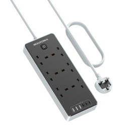 Extension Lead with 6 USB Slots (3 USB C), 6 Way Surge Protection Extension Sockets 2M with Switch, Wall Mounted Multi Plug Power Strip for Home Bedroom Kitchen Office, Black