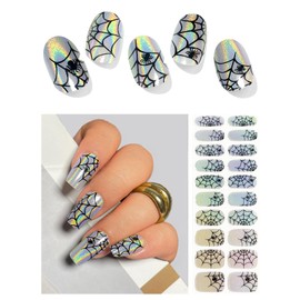 AutyaMee Semi Cured Gel Nail Strips (Laser Spider Web), Halloween, 20 Pcs Gel Nail Wraps, Stickers, UV Light Required, Salon Quality, Long Lasting