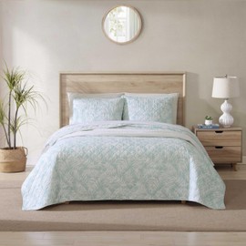 Tommy Bahama - Twin Quilt Set, Reversible Cotton Bedding with Matching Sham, Delicate Coastal Leaf Inspired Home Decor (Art of Palms Blue, Twin)