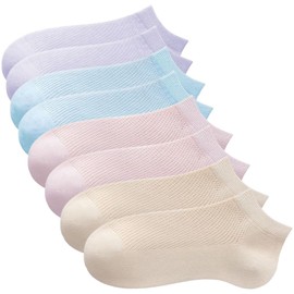 Dress Cici Women's Cotton Low Cut Socks with Breathable Mesh Top, Lightweight Summer Ankle Socks for Ladies (4 Pack: Khaki+Purple+Blue+Pink), Asia Size One Size