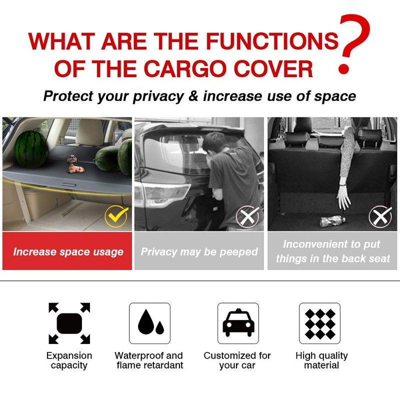 Powerty Cargo Cover for Toyota Highlander 2014-2019 Retractable Trunk Shielding