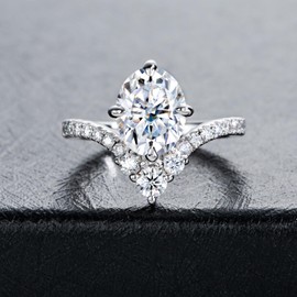 Raivari Moissanite Engagement Rings 3CT 4-Prong Setting 10mm*8mm Oval Cut D Color VVS1 Clarity Curved Promise Promise Anniversary Rings in S925 Sterling Silver Wedding Bands for Women Size6