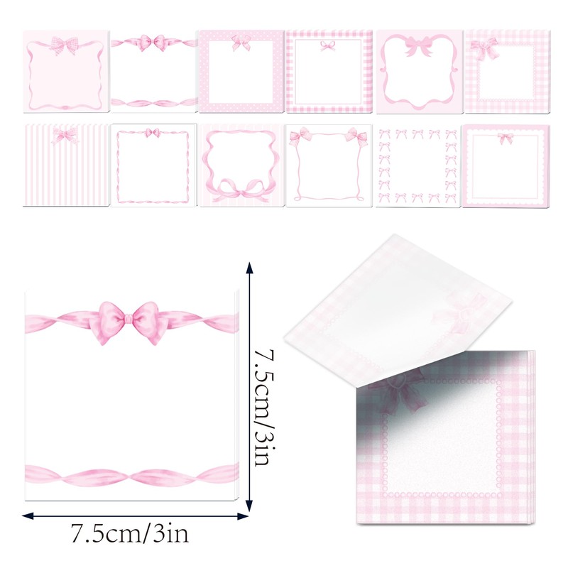 Pink Bow Pattern Sticky Notes 240pcs Adhesive Sticky Stickers DIY
