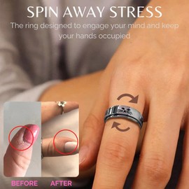 HALUKAKAH Platinum Plated Anxiety Spinning Ring: Kawaii Cat Stress Relief Jewelry with Beads Spinner, Himalaya Salt Added, Size 6, Gift for Women, Teens, Girls, Daughter, and Mom