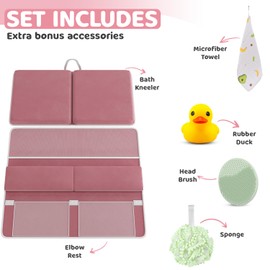 Sleepah Bath Kneeler and Elbow Kneeling Rest Pad Set for Baby Bathing – Waterproof Soft Memory Foam Mat Organizer Baby & Toddler Bath Time Toys Sponge (Pink)