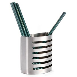 Magnetic Pen and Pencil Holder, Metal Writing Utensil Storage Organizer , Brushed Stainless Steel Pencil Cup for Kitchen, Locker, Home, or Office