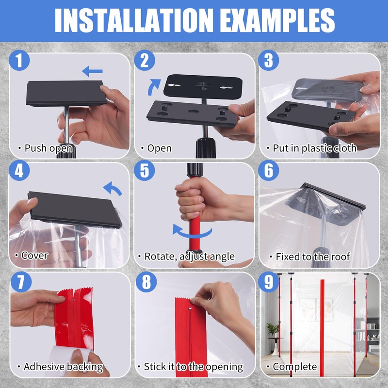 10FT Dust Barrier Zipper Door Kit with 32.8×14.7FT Plastic Sheeting,