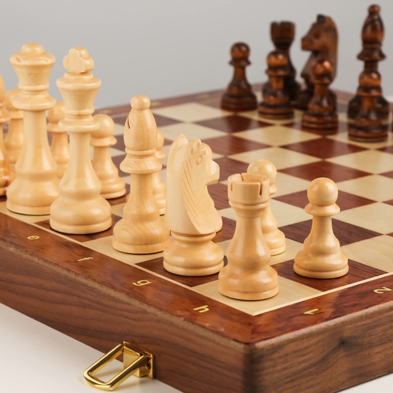 15'' Walnut Chess Set with Storage Board for Adults &